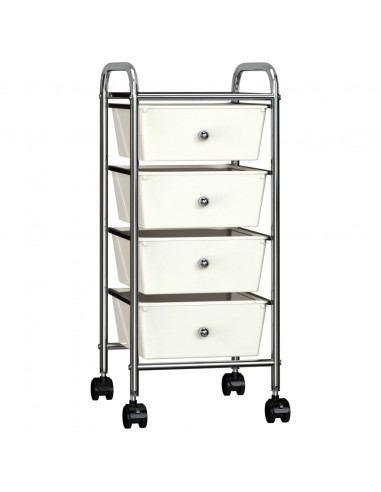 Carrello Portaoggetti Mobile con 4 Cassetti Bianco in Plastica