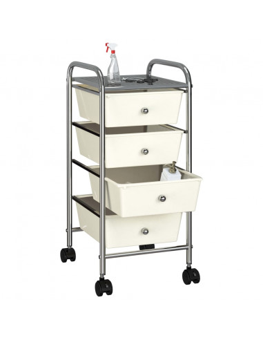 Carrello Portaoggetti Mobile con 4 Cassetti Bianco in Plastica