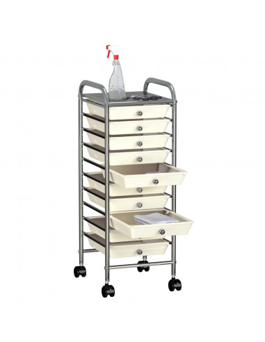 Carrello Portaoggetti Mobile con 10 Cassetti Bianco in Plastica