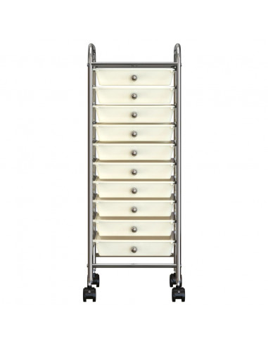 Carrello Portaoggetti Mobile con 10 Cassetti Bianco in Plastica