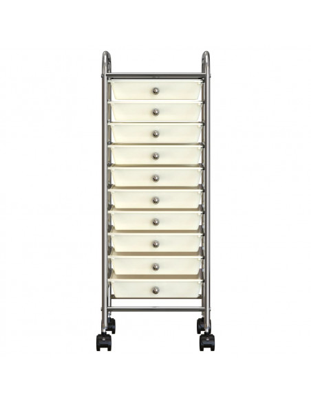 Carrello Portaoggetti Mobile con 10 Cassetti Bianco in Plastica
