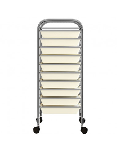 Carrello Portaoggetti Mobile con 10 Cassetti Bianco in Plastica