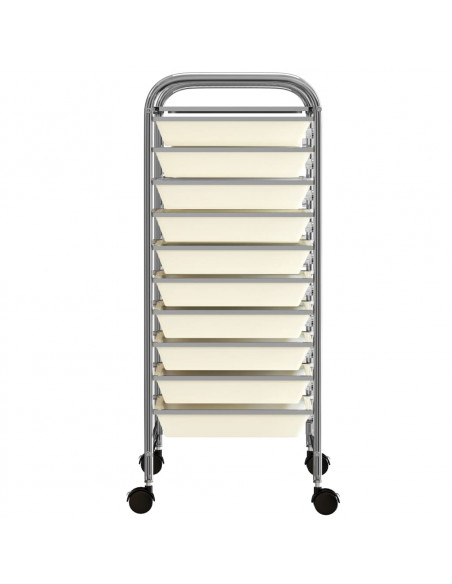 Carrello Portaoggetti Mobile con 10 Cassetti Bianco in Plastica