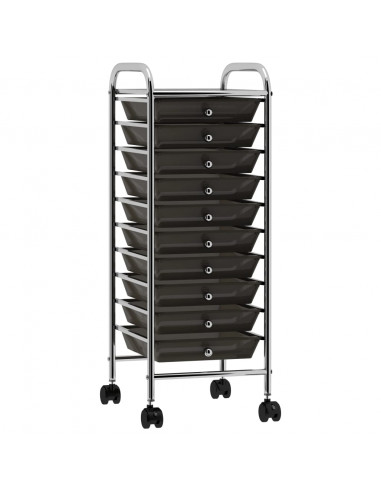 Carrello Portaoggetti Mobile con 10 Cassetti Nero in Plastica