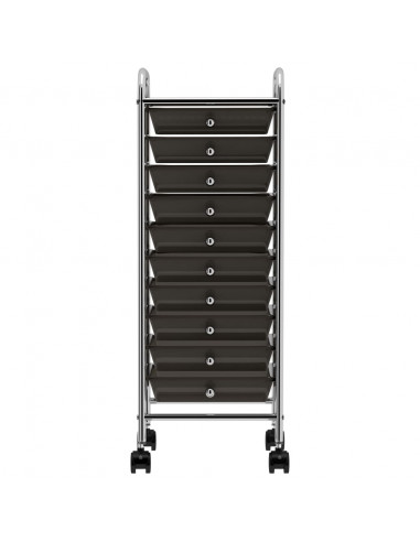 Carrello Portaoggetti Mobile con 10 Cassetti Nero in Plastica