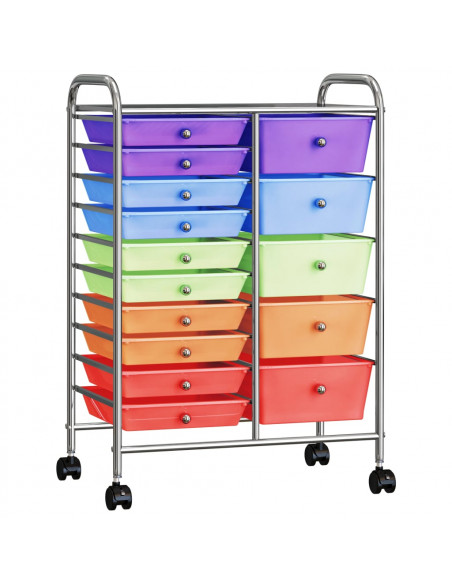 Carrello Portaoggetti XXL 15 Cassetti Multicolore in Plastica