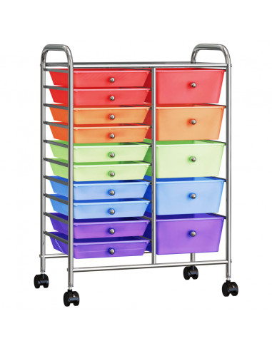 Carrello Portaoggetti XXL 15 Cassetti Multicolore in Plastica