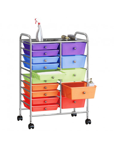 Carrello Portaoggetti XXL 15 Cassetti Multicolore in Plastica