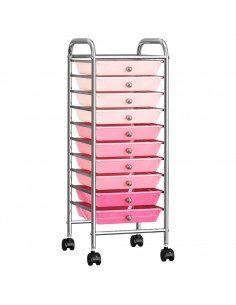 Carrello Portaoggetti con 10 Cassetti Rosa Sfumato in Plastica 2