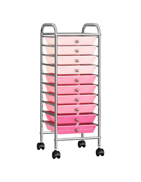 Carrello Portaoggetti con 10 Cassetti Rosa Sfumato in Plastica