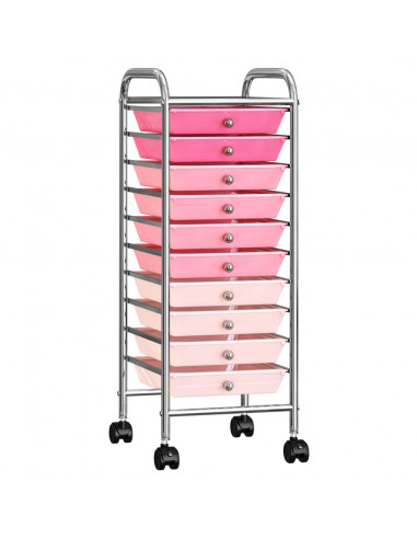 Carrello Portaoggetti con 10 Cassetti Rosa Sfumato in Plastica