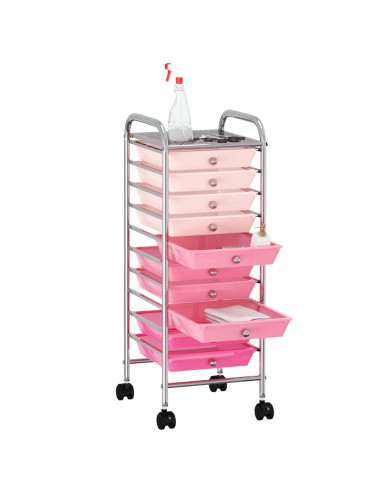 Carrello Portaoggetti con 10 Cassetti Rosa Sfumato in Plastica