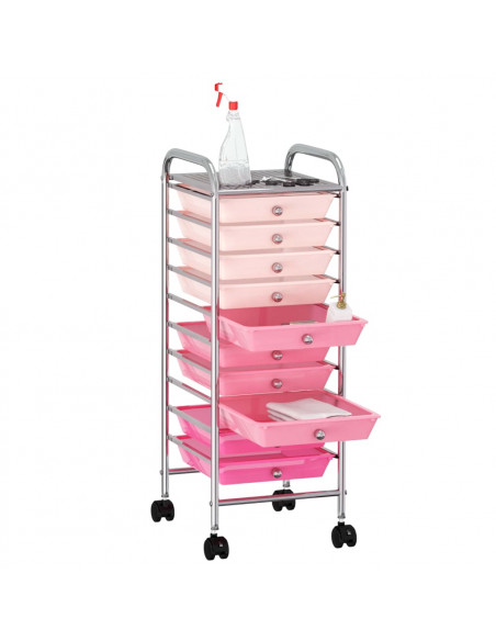 Carrello Portaoggetti con 10 Cassetti Rosa Sfumato in Plastica