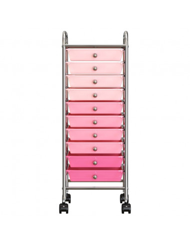 Carrello Portaoggetti con 10 Cassetti Rosa Sfumato in Plastica