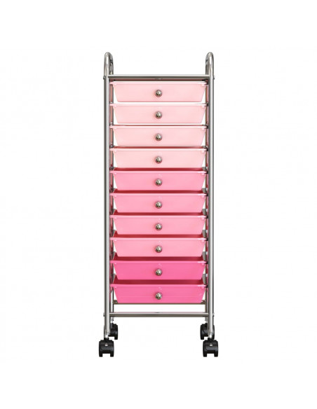 Carrello Portaoggetti con 10 Cassetti Rosa Sfumato in Plastica