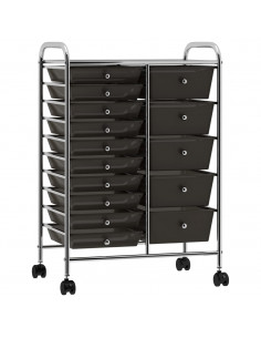 Carrello Portaoggetti XXL con 15 Cassetti Nero in Plastica 2