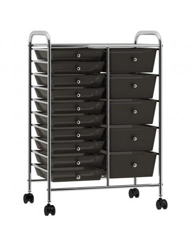 Carrello Portaoggetti XXL con 15 Cassetti Nero in Plastica