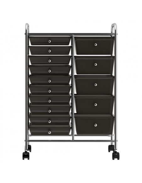 Carrello Portaoggetti XXL con 15 Cassetti Nero in Plastica
