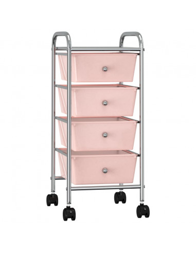 Carrello Portaoggetti Mobile con 4 Cassetti Rosa in Plastica