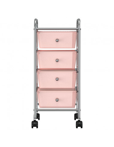Carrello Portaoggetti Mobile con 4 Cassetti Rosa in Plastica