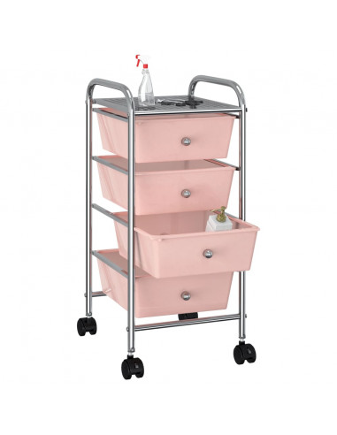 Carrello Portaoggetti Mobile con 4 Cassetti Rosa in Plastica