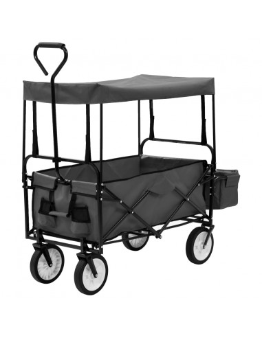 Carrello Pieghevole a Mano con Tettuccio in Acciaio Grigio