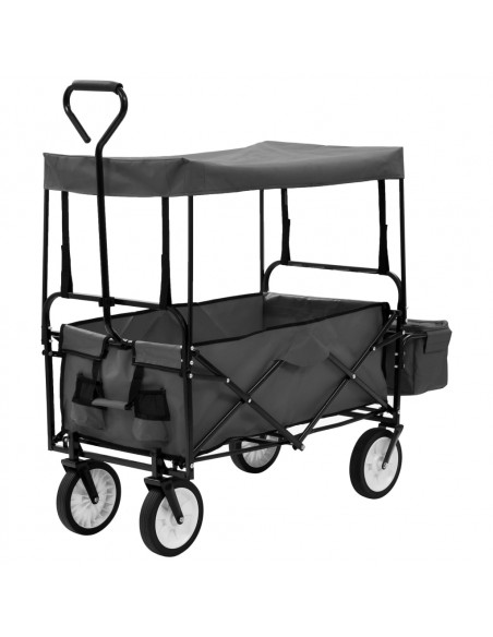 Carrello Pieghevole a Mano con Tettuccio in Acciaio Grigio