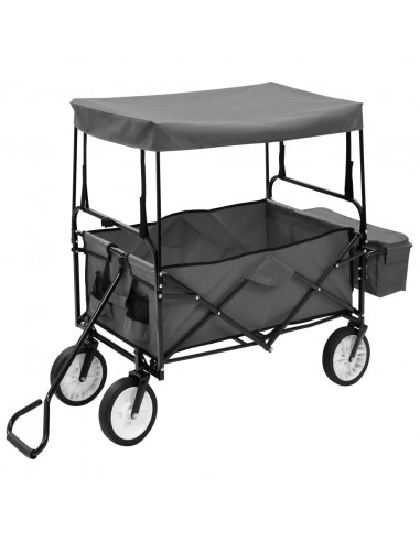 Carrello Pieghevole a Mano con Tettuccio in Acciaio Grigio