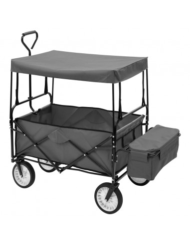 Carrello Pieghevole a Mano con Tettuccio in Acciaio Grigio