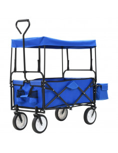 Carrello Pieghevole a Mano con Tettuccio in Acciaio Blu 2