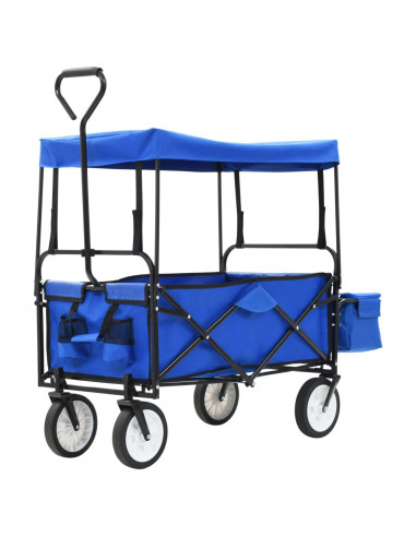 Carrello Pieghevole a Mano con Tettuccio in Acciaio Blu