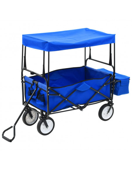 Carrello Pieghevole a Mano con Tettuccio in Acciaio Blu