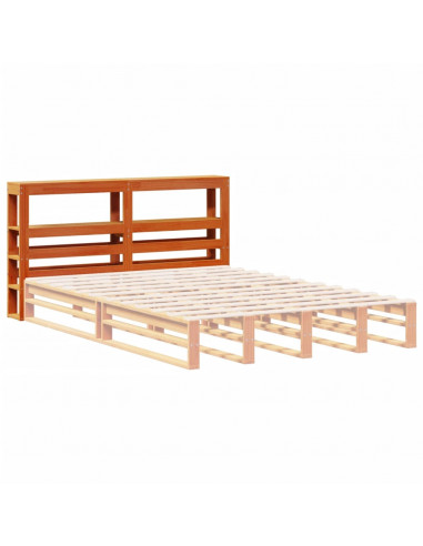 Testiera con Ripiani Marrone Cera 140 cm Legno Massello di Pino