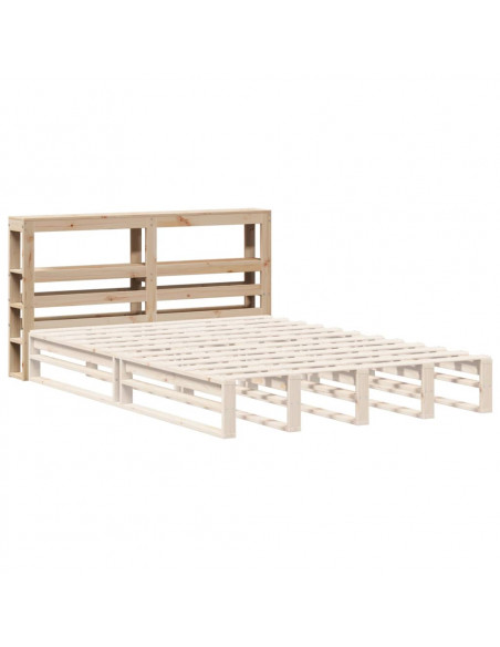 Testiera con Ripiani 140 cm in Legno Massello di Pino