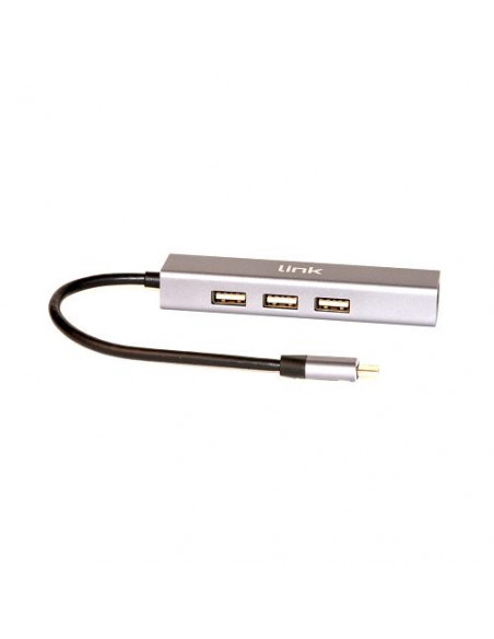 LINK ADATTATORE USB-C MASCHIO CON PRESA RETE RJ45 10/100 + HUB 3 PORTE USB 2.0