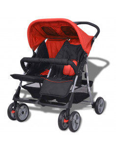 Passeggino Gemellare in Acciaio Rosso e Nero