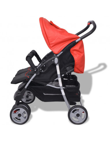 Passeggino Gemellare in Acciaio Rosso e Nero