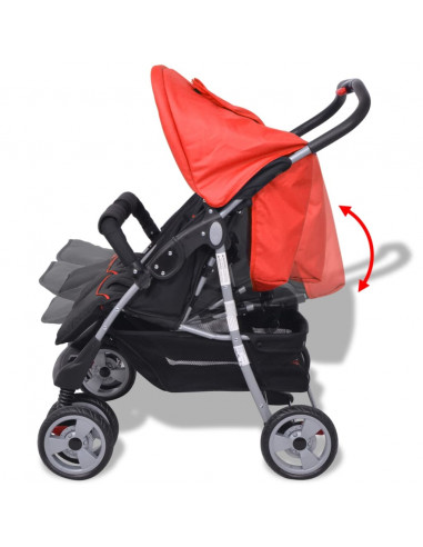 Passeggino Gemellare in Acciaio Rosso e Nero