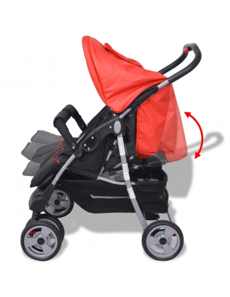 Passeggino Gemellare in Acciaio Rosso e Nero