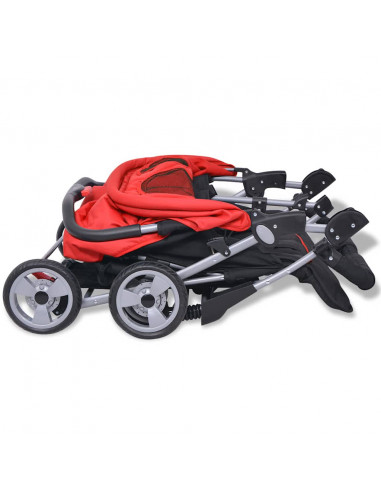 Passeggino Gemellare in Acciaio Rosso e Nero