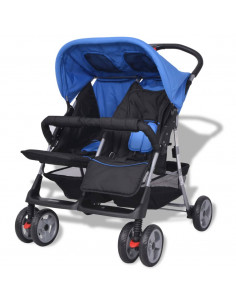 Passeggino Gemellare in Acciaio Blu e Nero