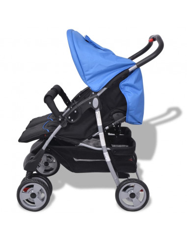 Passeggino Gemellare in Acciaio Blu e Nero