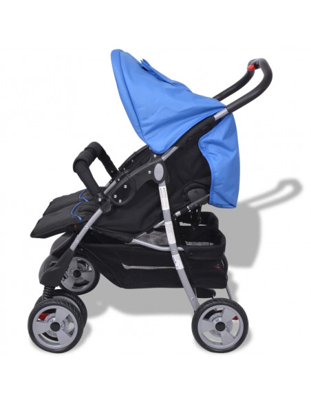 Passeggino Gemellare in Acciaio Blu e Nero