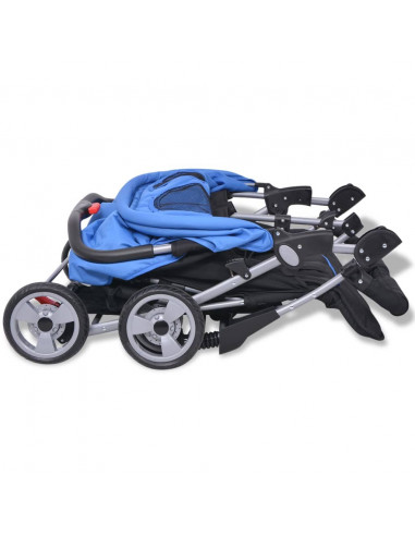 Passeggino Gemellare in Acciaio Blu e Nero