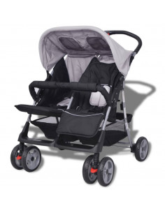 Passeggino Gemellare in Acciaio Grigio e Nero