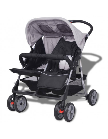 Passeggino Gemellare in Acciaio Grigio e Nero