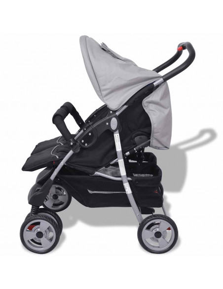Passeggino Gemellare in Acciaio Grigio e Nero
