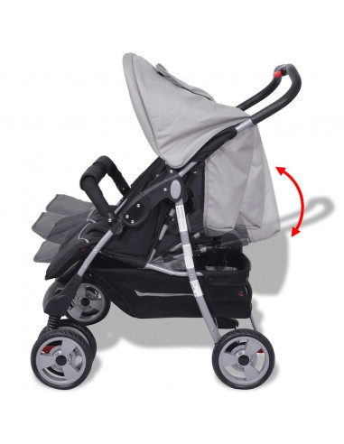 Passeggino Gemellare in Acciaio Grigio e Nero
