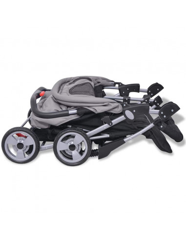 Passeggino Gemellare in Acciaio Grigio e Nero