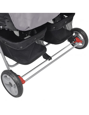 Passeggino Gemellare in Acciaio Grigio e Nero